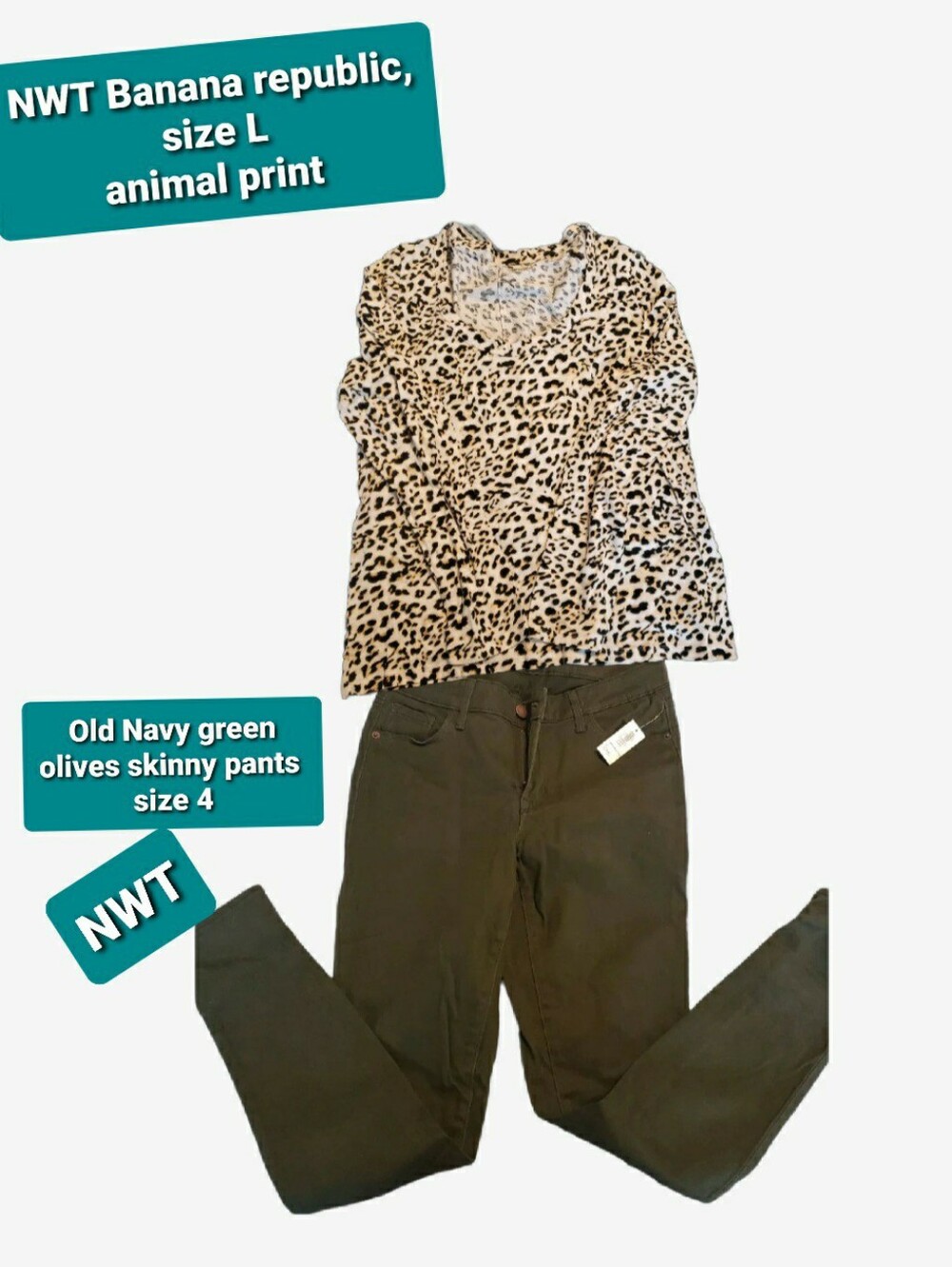 $20 Outfit Banana Republic Animal Print Long Sleeve Top - Beige, Black & Brown